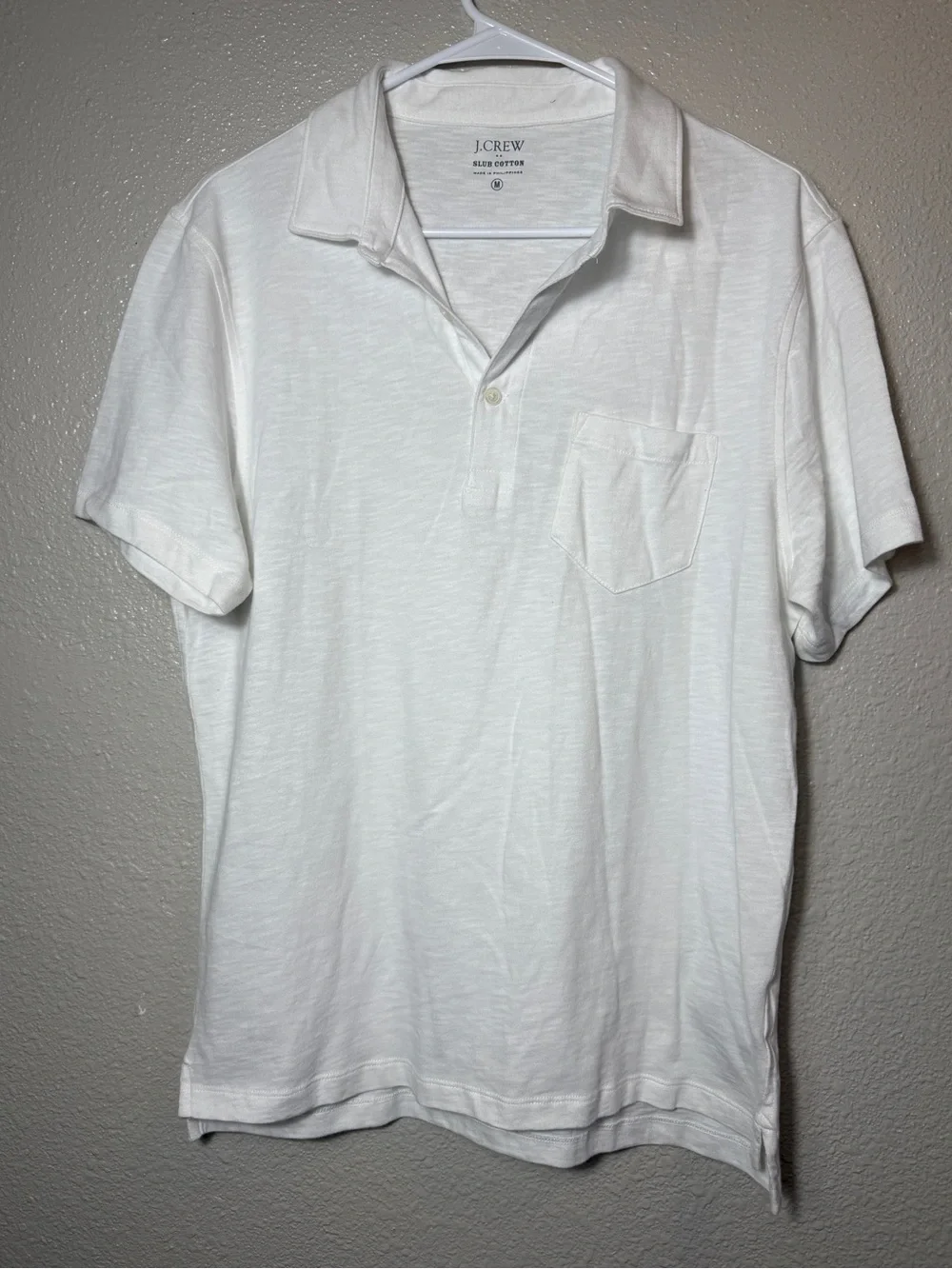 J.Crew Men’s Slub Jersey Pocket Polo Shirt White 100% Cotton Size M BE318